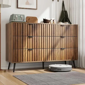 6 Drawer Dresser for Bedroom, 47.2" w Walnut Chest of Drawers