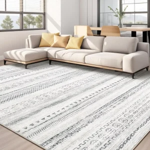 Area Rug Living Room Rugs - 8X10 Washable Boho Farmhouse Bohemian Neutral Large Moroccan